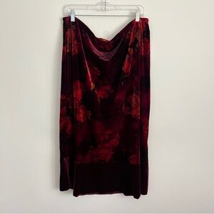 Y2K Red Floral Velvet Midi Skirt Plus Size 2X Romantic Goth Notation Woman